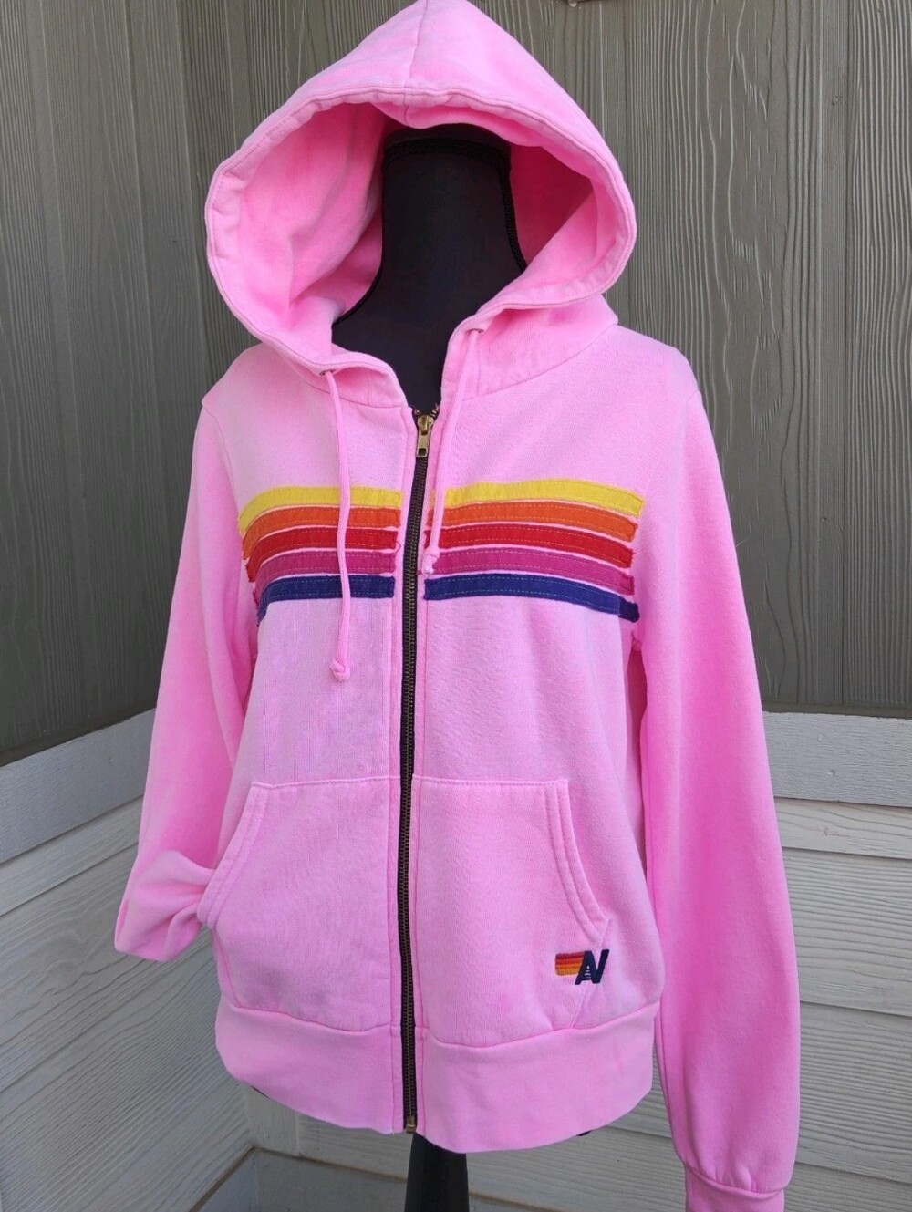 Aviator Nation 5-stripe full-zip hoodie Pink Rainbow Stripe